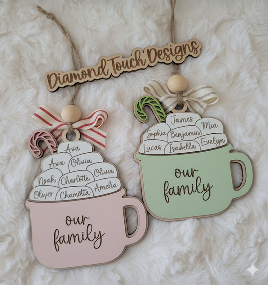 Family Hot Coca Mug Christmas Ornament