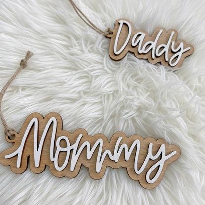 Wooden stocking tag name tag